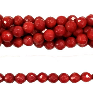 DYED RED CORAL FACETED ROUND 5-5.5MM